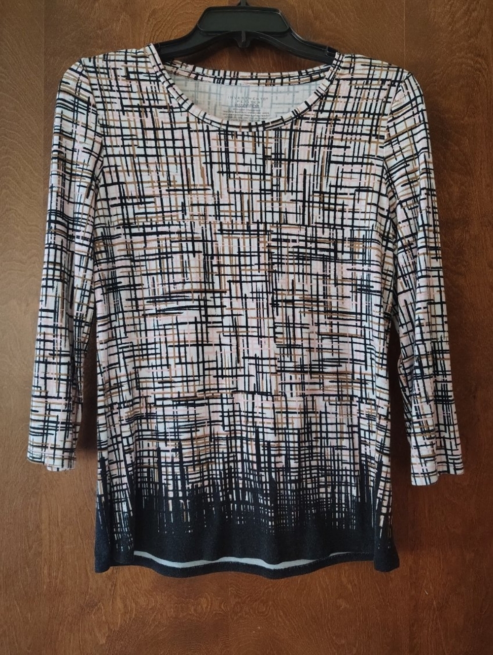 Investments Black & Cream Abstract Grid Knit Long-Sleeve Top Size Petite Small